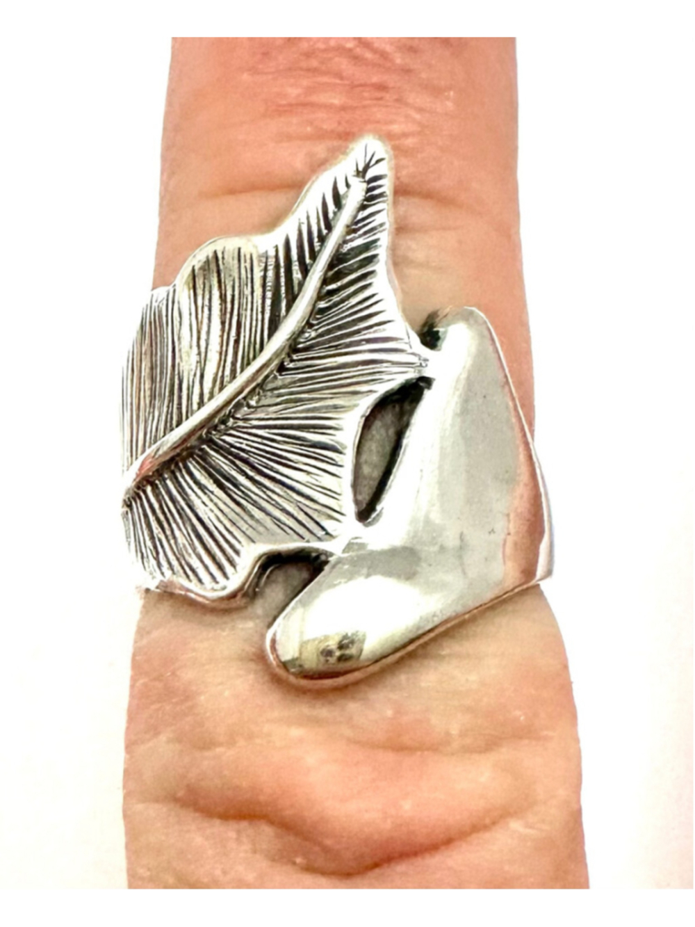 ETCHED LEAF RING Sterling Silver 925 Stamped Size 8.5